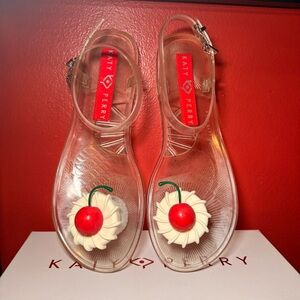 Katy Perry Collections Clear Sandals with Red Cherry Accent